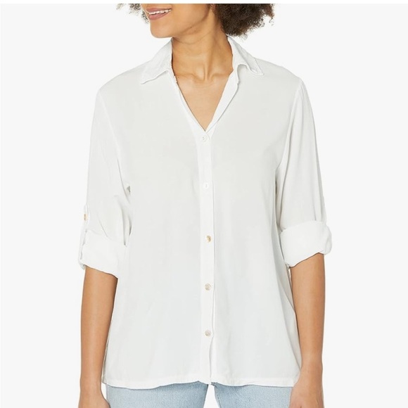 Magaschoni Women's Roll-tab Sleeve Button-up Shirt Size M - Picture 1 of 8